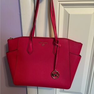 Michael Kors pink leather tote/handbag with gold hardware.